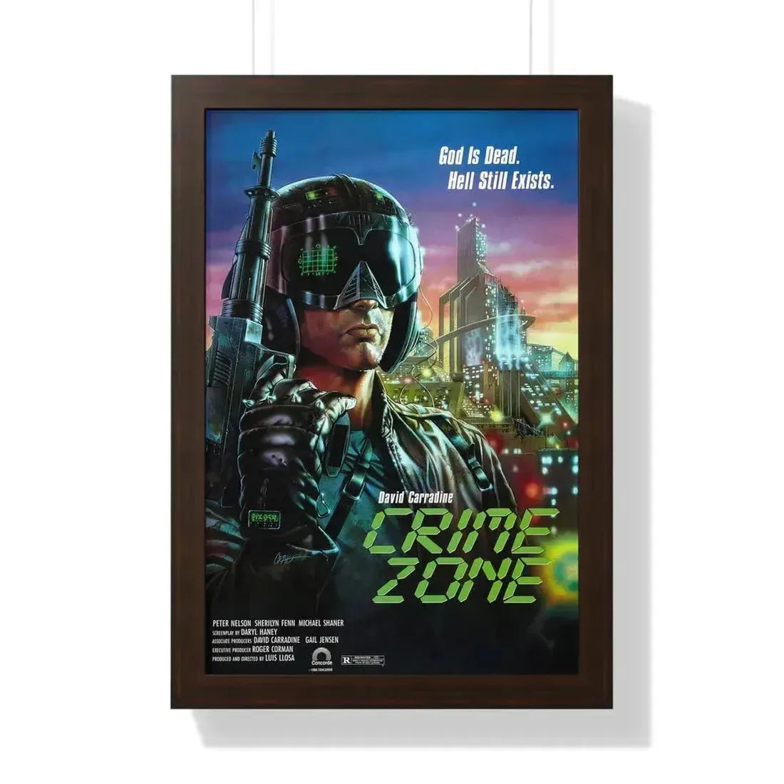 CRIME ZONE 1988 - Framed Movie Poster 16″ x 24″ Walnut - The Sticker Space