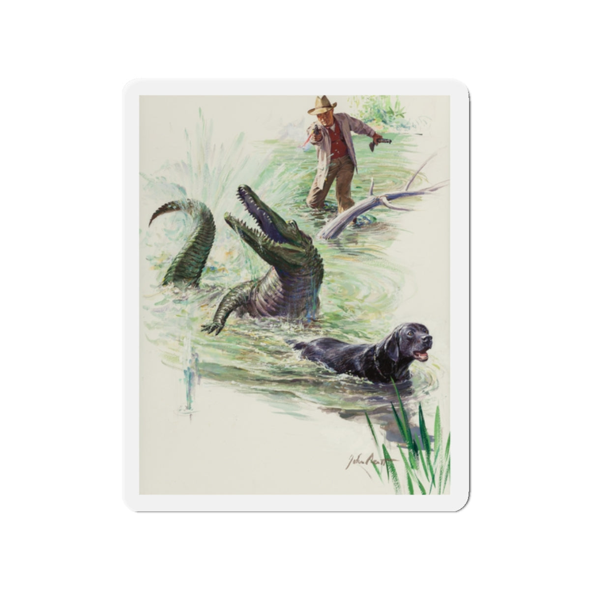 Crocodile Hunter, Roto Magazine story illustration (Magazine Illustration) Refrigerator Magnet-2" x 2"-The Sticker Space