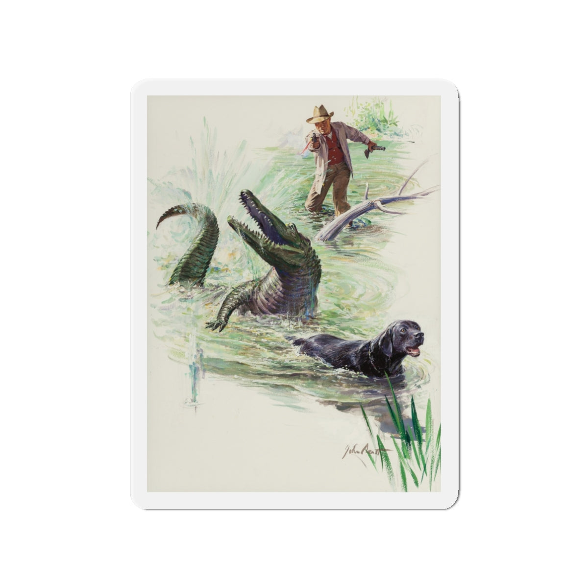 Crocodile Hunter, Roto Magazine story illustration (Magazine Illustration) Refrigerator Magnet-3" x 3"-The Sticker Space