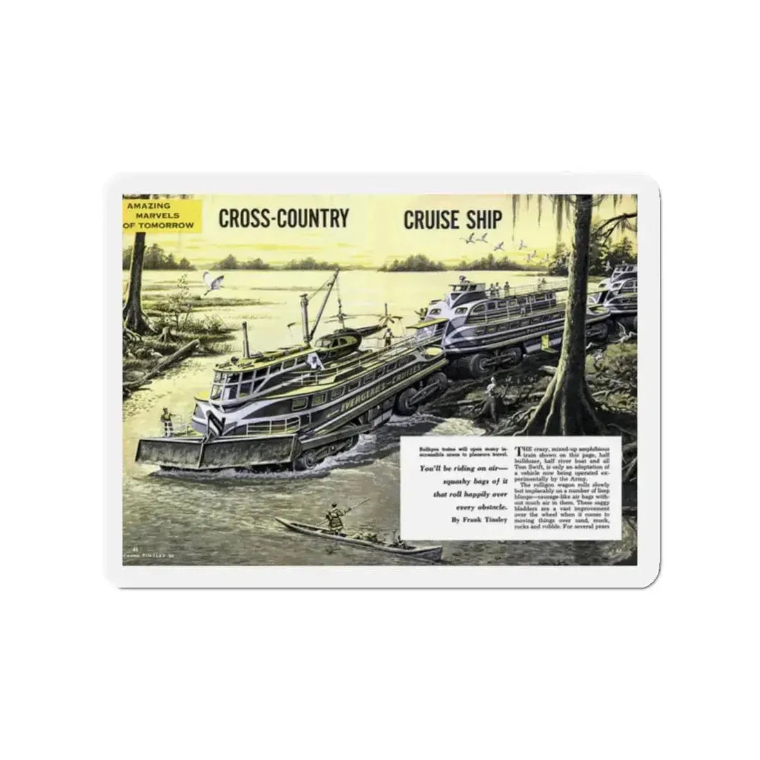 Cross-Country Cruise Ship, 1956 (Magazine Illustration) Refrigerator Magnet 2 Inch Die-Cut - The Sticker Space
