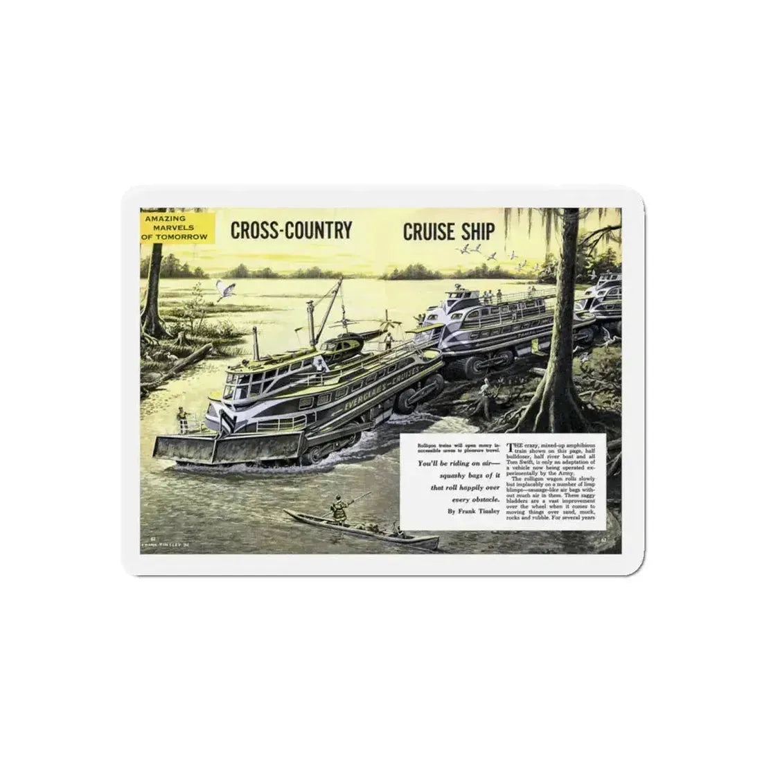 Cross-Country Cruise Ship, 1956 (Magazine Illustration) Refrigerator Magnet 4 Inch Die-Cut - The Sticker Space