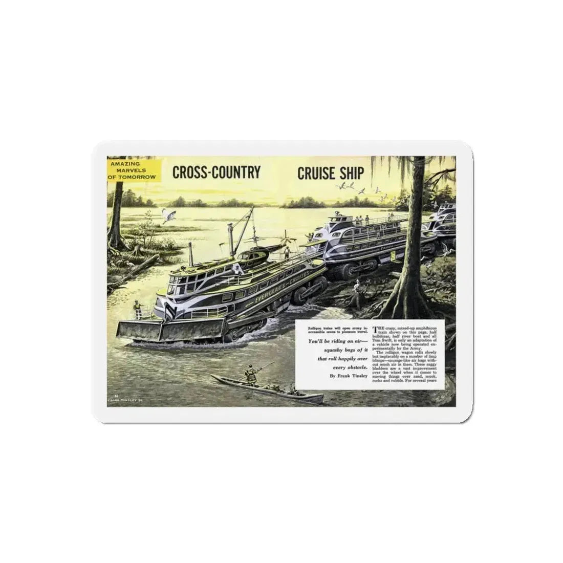 Cross-Country Cruise Ship, 1956 (Magazine Illustration) Refrigerator Magnet 5 Inch Die-Cut - The Sticker Space