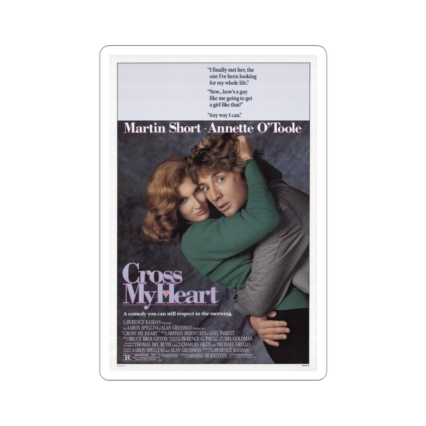 Cross My Heart 1987 Movie Poster STICKER Vinyl Die-Cut Decal-3 Inch-The Sticker Space