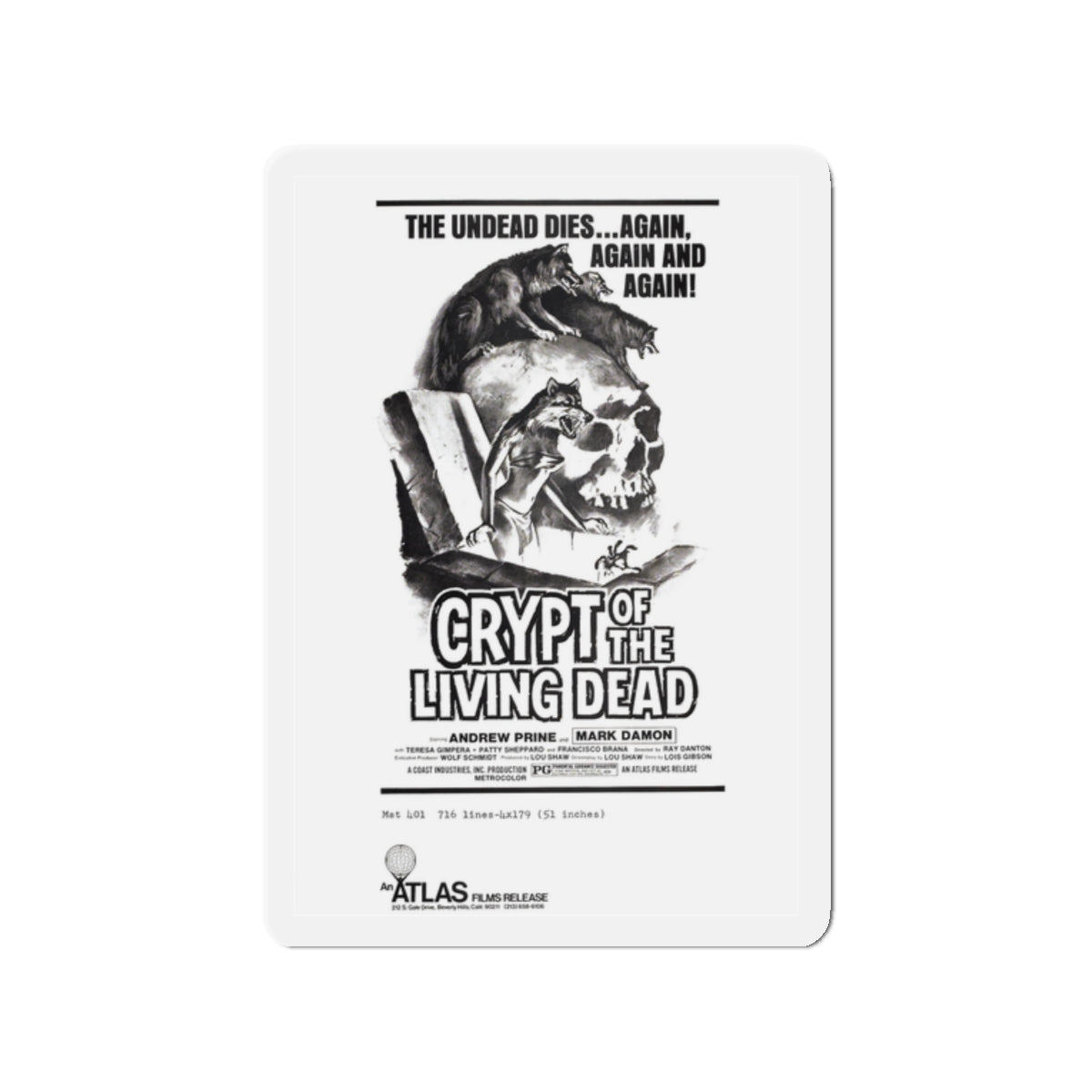 CRYPT OF THE LIVING DEAD (HANNAH QUEEN OF THE VAMPIRES) 1973 Movie Poster - Die-Cut Magnet-2" x 2"-The Sticker Space