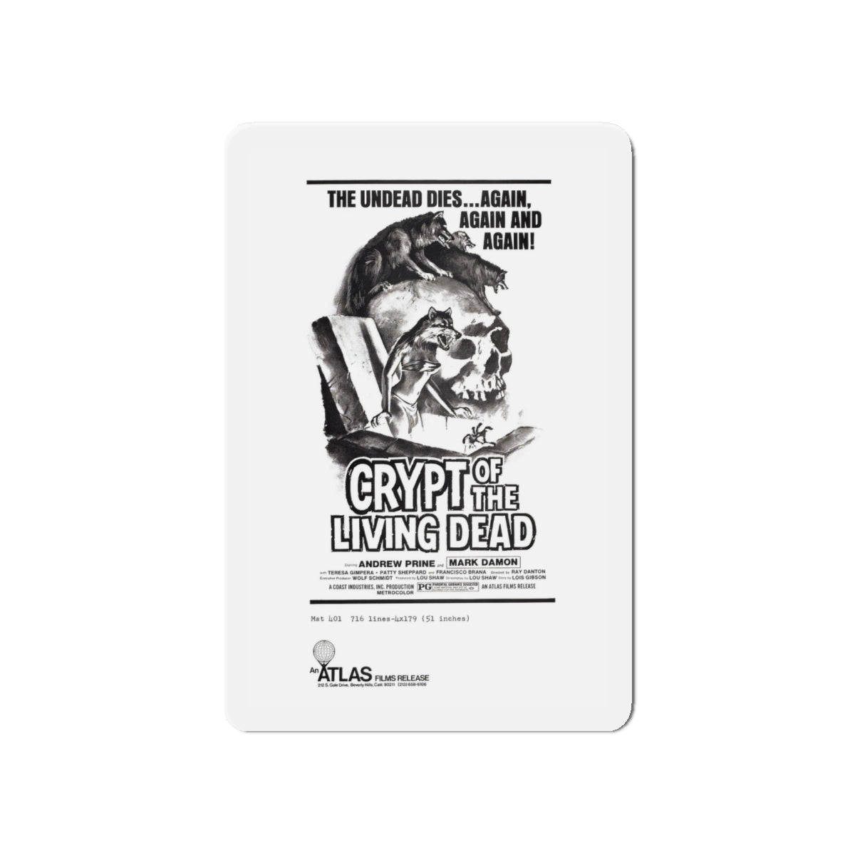 CRYPT OF THE LIVING DEAD (HANNAH QUEEN OF THE VAMPIRES) 1973 Movie Poster - Die-Cut Magnet-5" x 5"-The Sticker Space