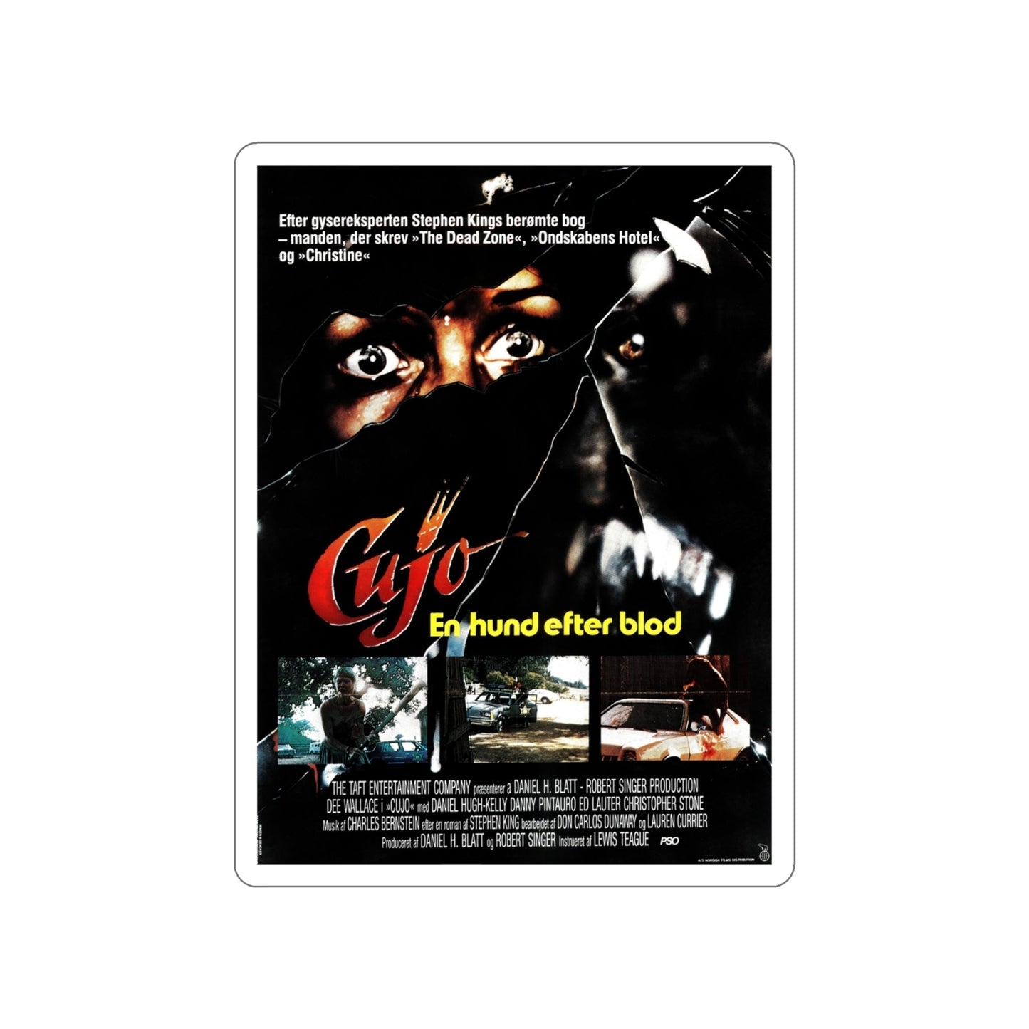 CUJO (DANISH) 1983 Movie Poster STICKER Vinyl Die-Cut Decal-4 Inch-The Sticker Space