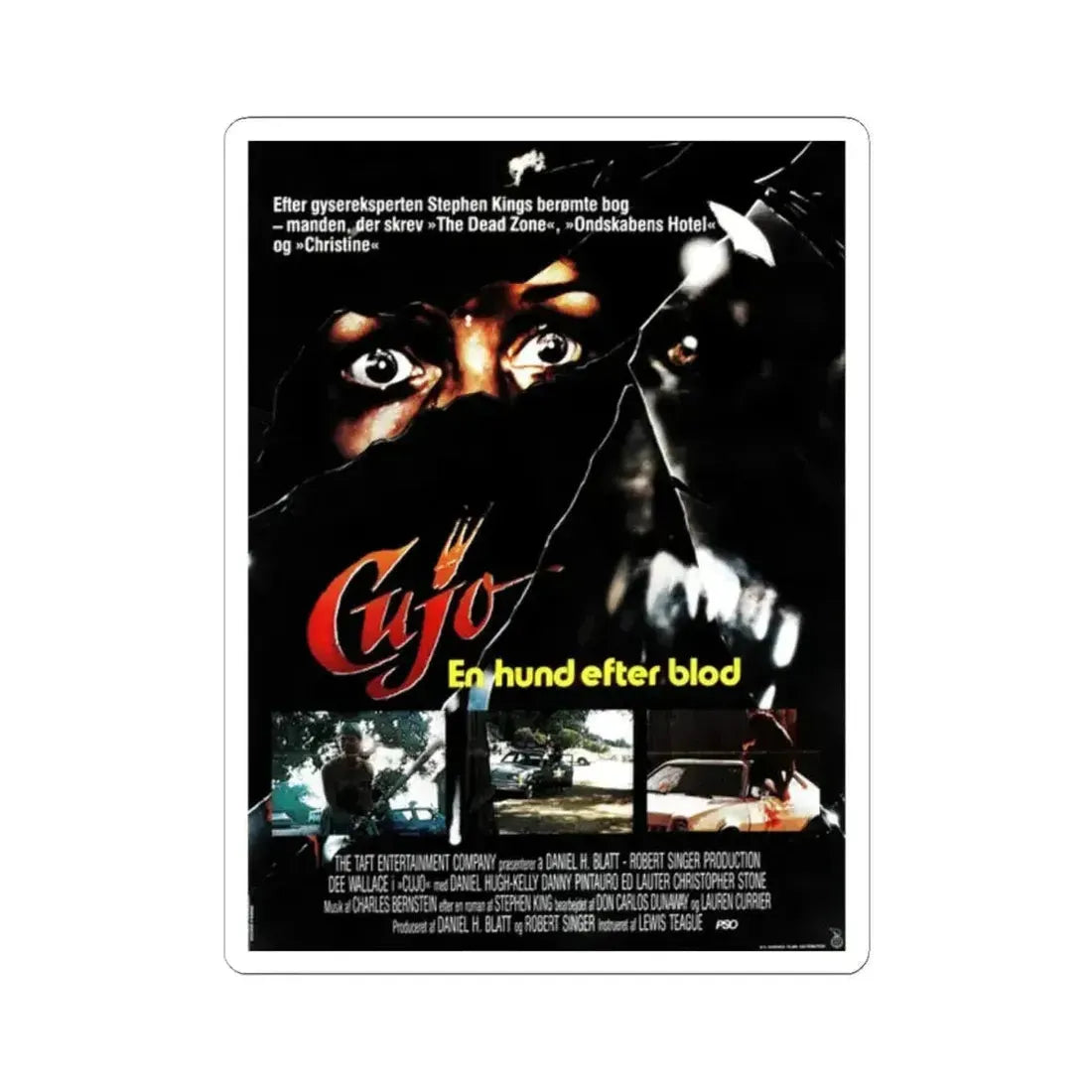 CUJO (DANISH) 1983 Movie Poster - STICKER Vinyl Kiss-Cut Decal 2 Inch White - The Sticker Space