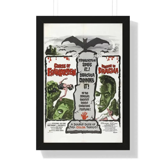 CURSE OF FRANKENSTEIN + HORROR OF DRACULA 1957 - Framed Movie Poster 16″ x 24″ Black - The Sticker Space