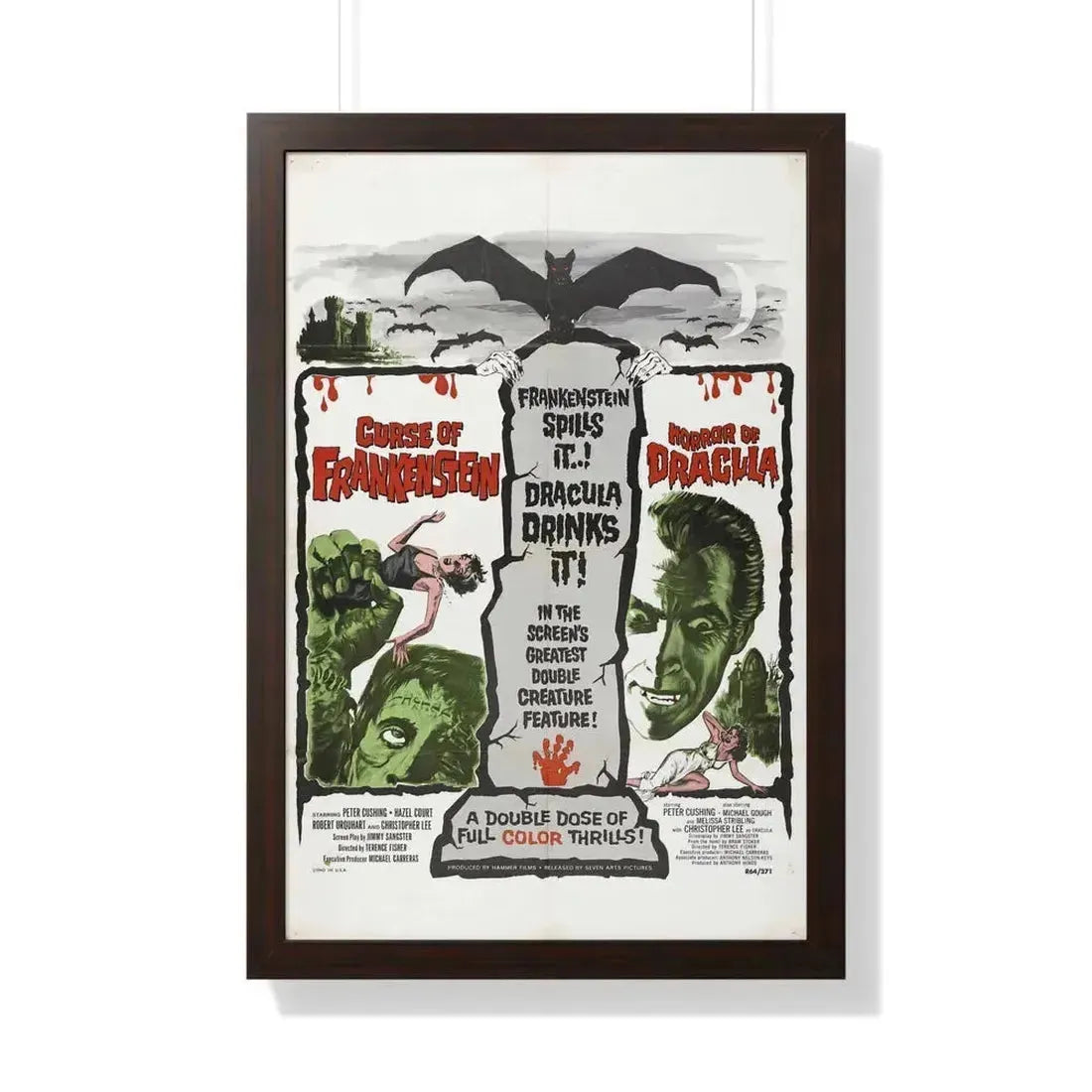 CURSE OF FRANKENSTEIN + HORROR OF DRACULA 1957 - Framed Movie Poster 20" x 30" Walnut - The Sticker Space