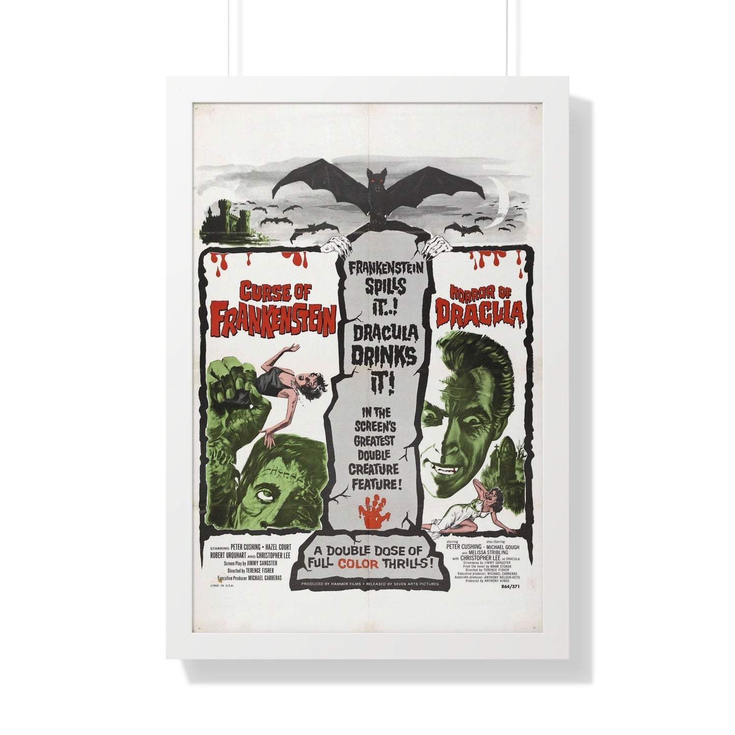 CURSE OF FRANKENSTEIN + HORROR OF DRACULA 1957 - Framed Movie Poster-20" x 30"-The Sticker Space