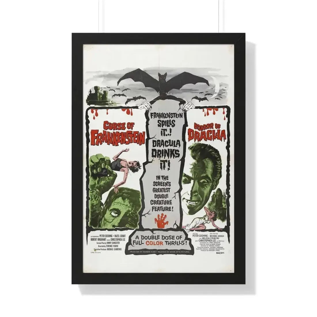 CURSE OF FRANKENSTEIN + HORROR OF DRACULA 1957 - Framed Movie Poster - The Sticker Space