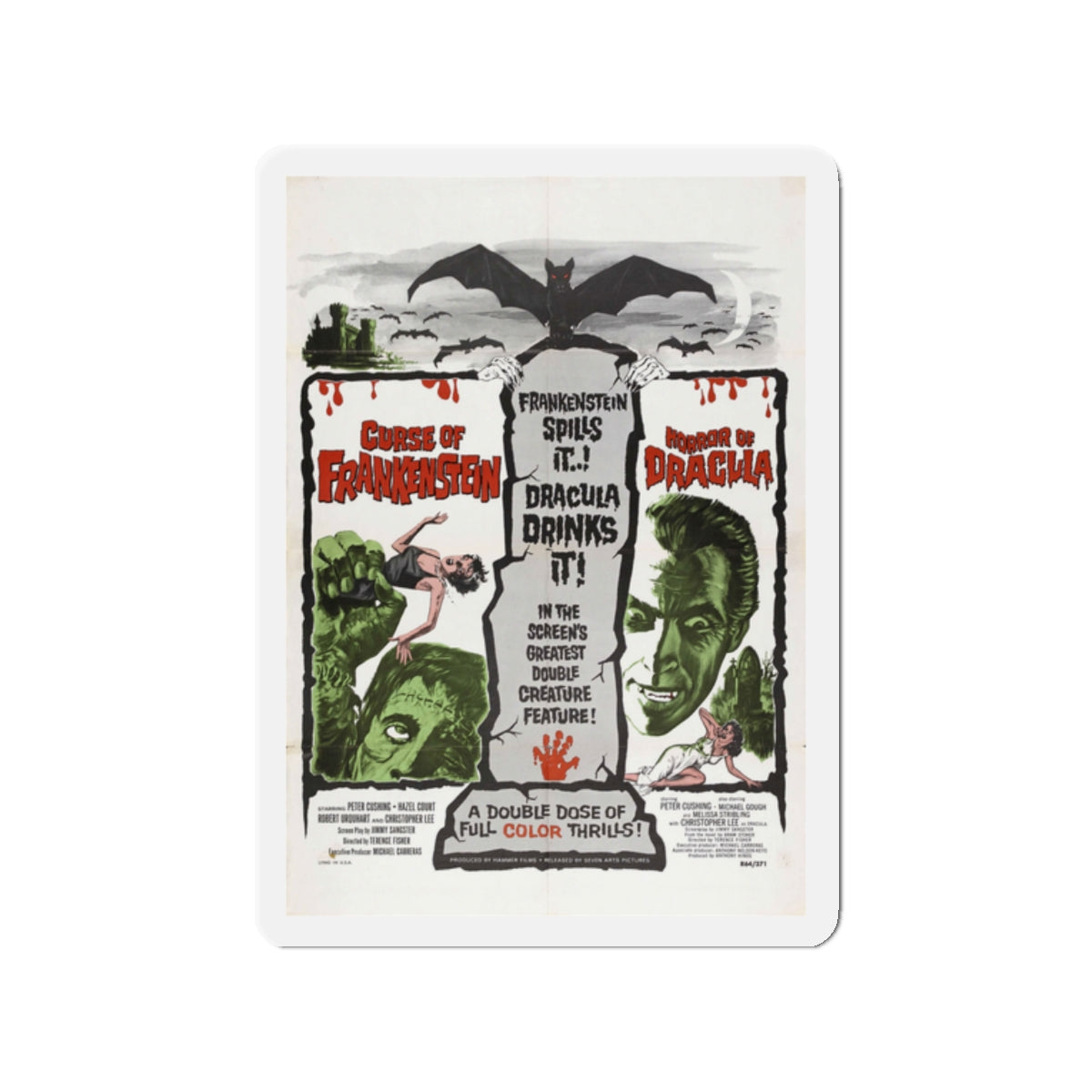 CURSE OF FRANKENSTEIN + HORROR OF DRACULA 1957 Movie Poster - Die-Cut Magnet-2" x 2"-The Sticker Space