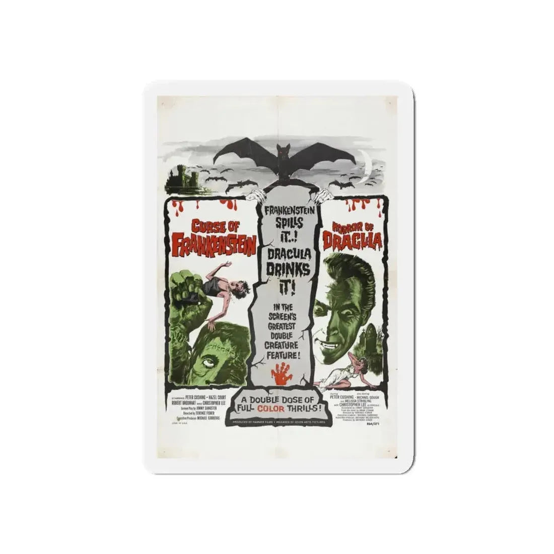 CURSE OF FRANKENSTEIN + HORROR OF DRACULA 1957 Movie Poster - Refrigerator Magnet 5 Inch - The Sticker Space