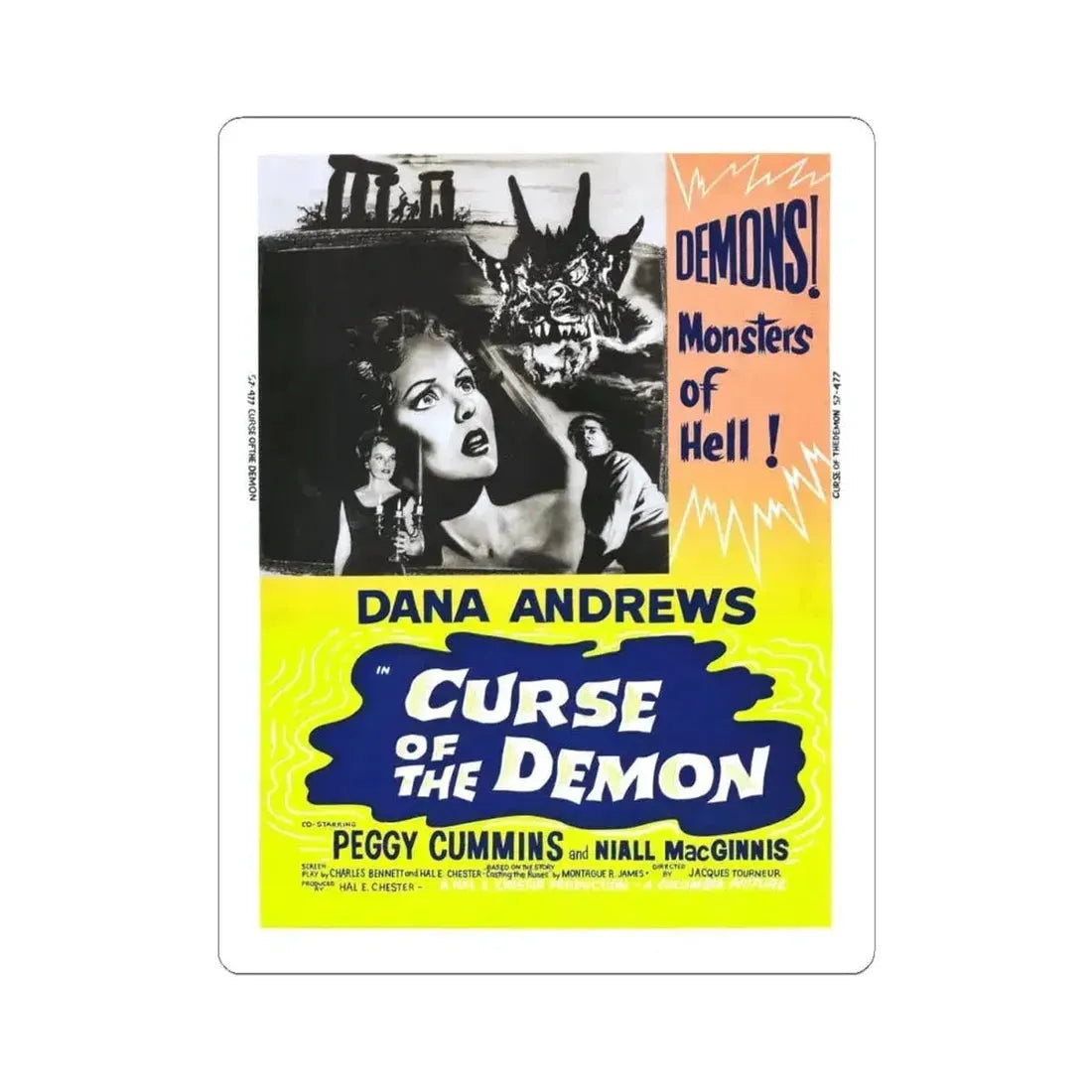 CURSE OF THE DEMON (2) 1957 Movie Poster - STICKER Vinyl Kiss-Cut Decal 4 Inch White - The Sticker Space