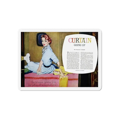 Curtain Going Up, Good Housekeeping, May 1953 (Magazine Illustration) Refrigerator Magnet 5 Inch - The Sticker Space