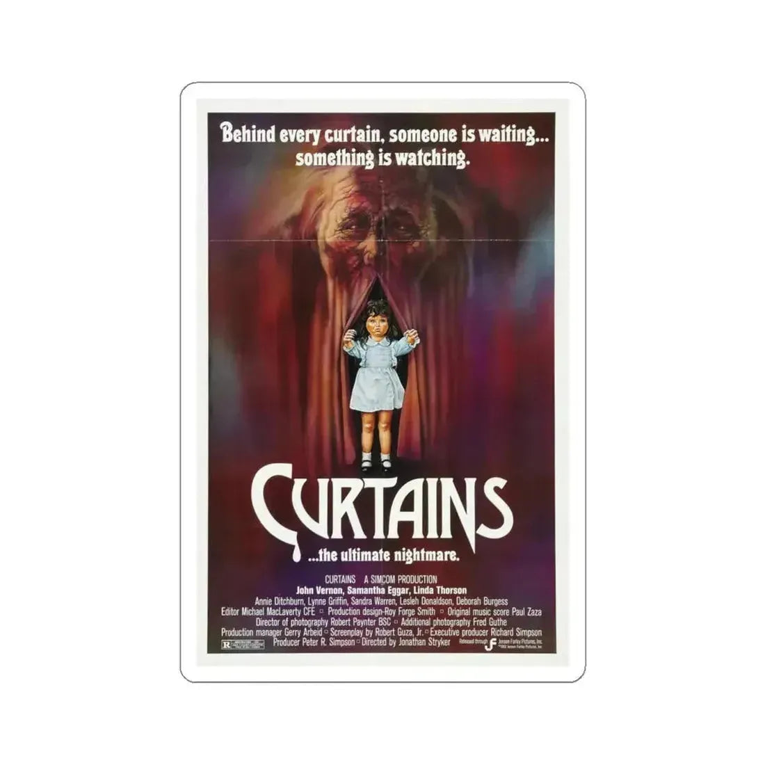 CURTAINS 1983 Movie Poster - STICKER Vinyl Kiss-Cut Decal 4 Inch White - The Sticker Space