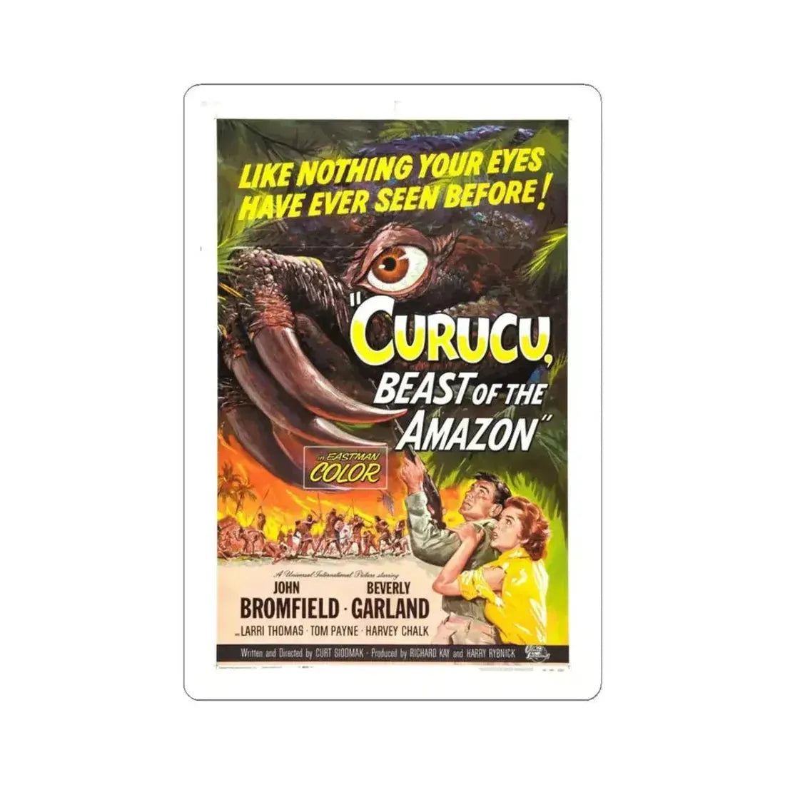 CURUCU, BEAST OF THE AMAZON 1956 Movie Poster - STICKER Vinyl Kiss-Cut Decal 3 Inch White - The Sticker Space