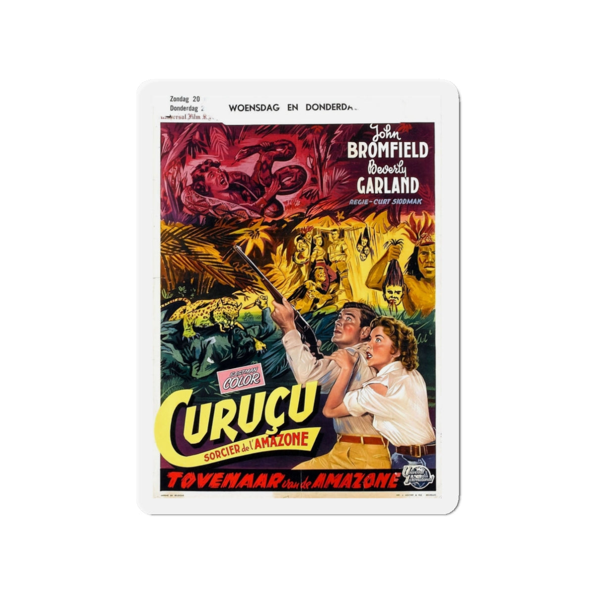 CURUCU, BEAST OF THE AMAZON (BELGIAN) 1956 Movie Poster - Die-Cut Magnet-3" x 3"-The Sticker Space