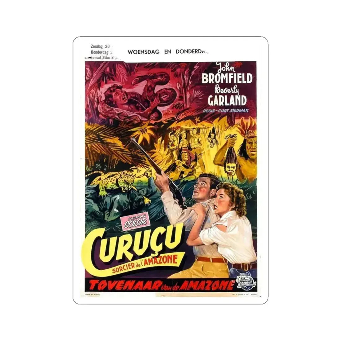 CURUCU, BEAST OF THE AMAZON (BELGIAN) 1956 Movie Poster - STICKER Vinyl Kiss-Cut Decal 6 Inch White - The Sticker Space