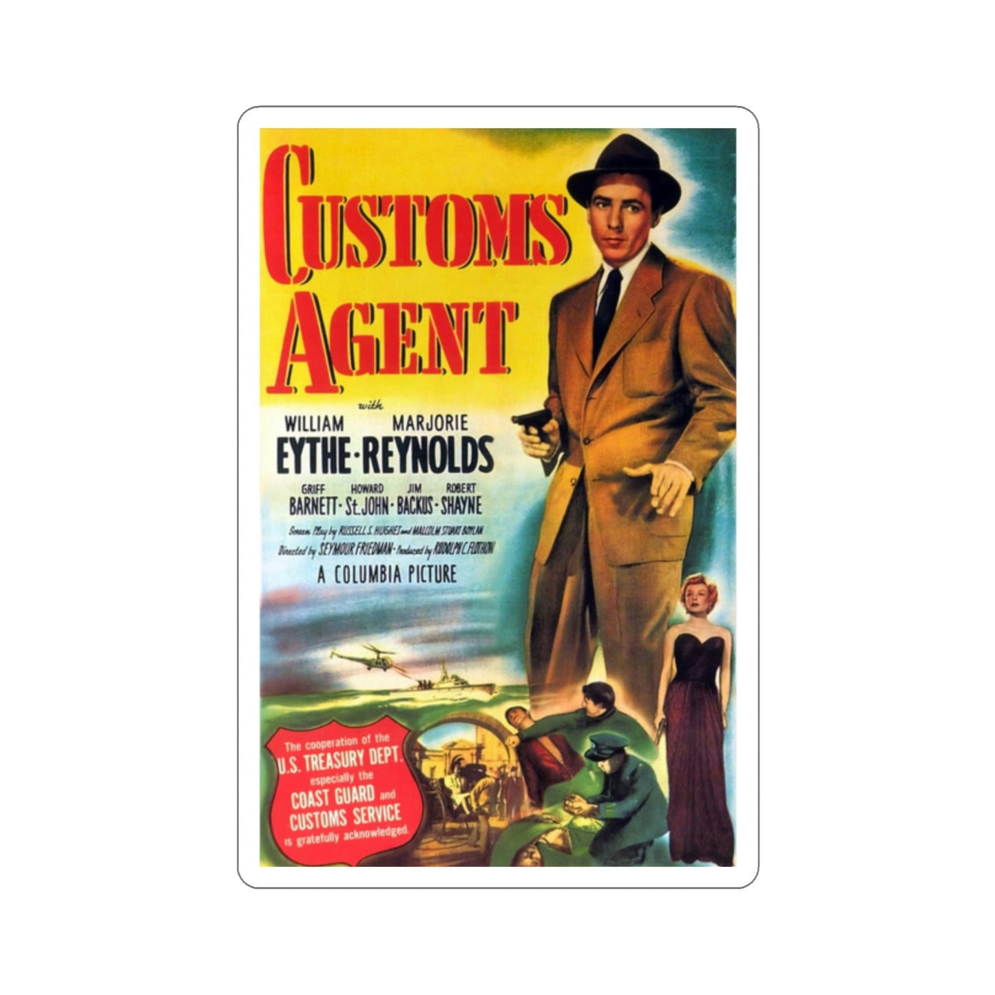 Customs Agent 1950 Movie Poster STICKER Vinyl Die-Cut Decal-2 Inch-The Sticker Space