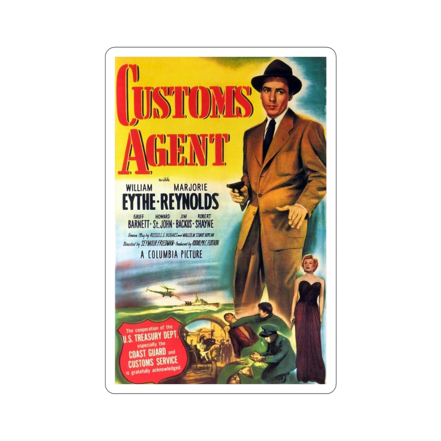 Customs Agent 1950 Movie Poster STICKER Vinyl Die-Cut Decal-3 Inch-The Sticker Space