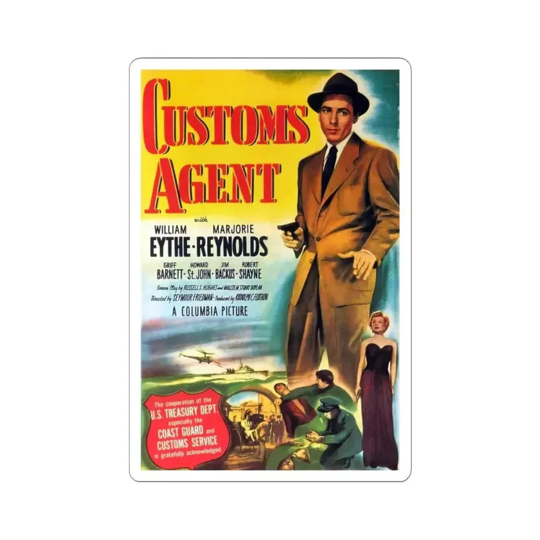 Customs Agent 1950 Movie Poster - STICKER Vinyl Kiss-Cut Decal 4 Inch White - The Sticker Space