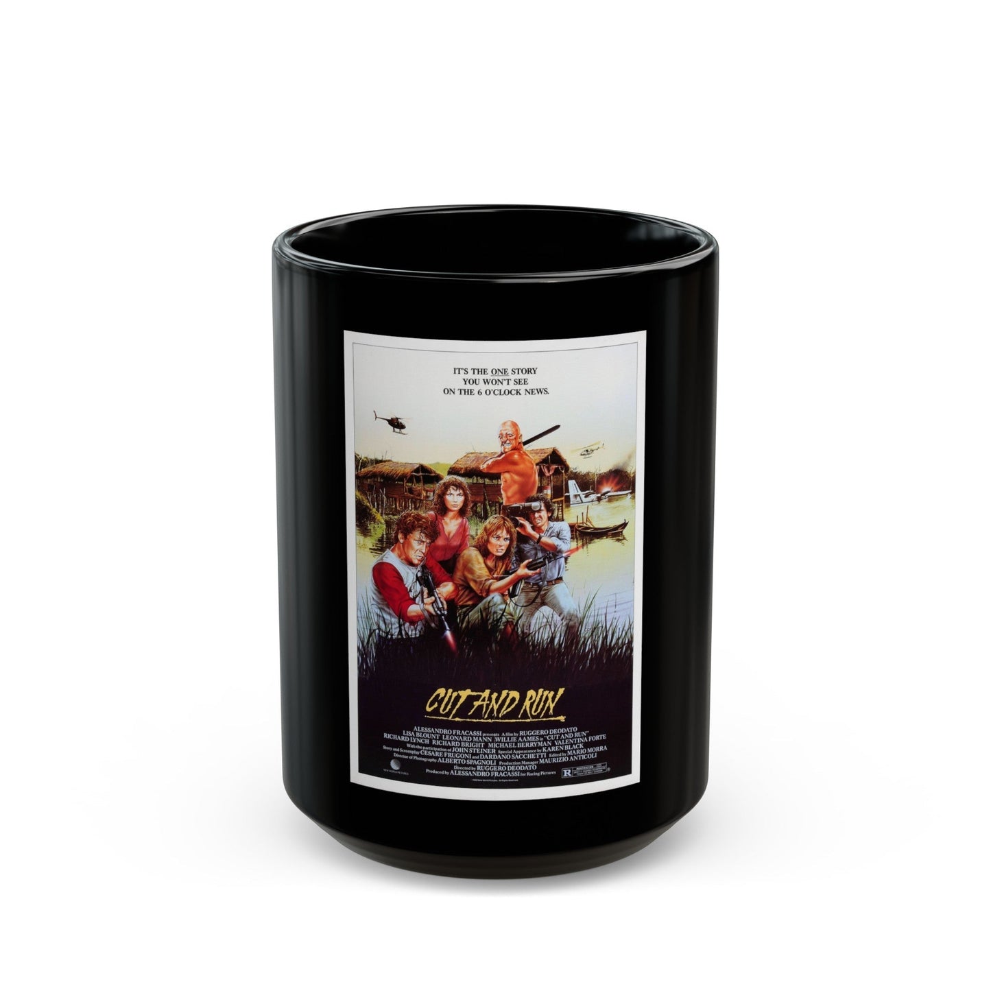 CUT AND RUN 1984 Movie Poster - Black Coffee Mug-15oz-The Sticker Space