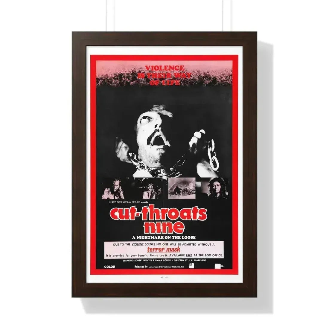 CUT THROATS NINE 1972 - Framed Movie Poster 16″ x 24″ Walnut - The Sticker Space