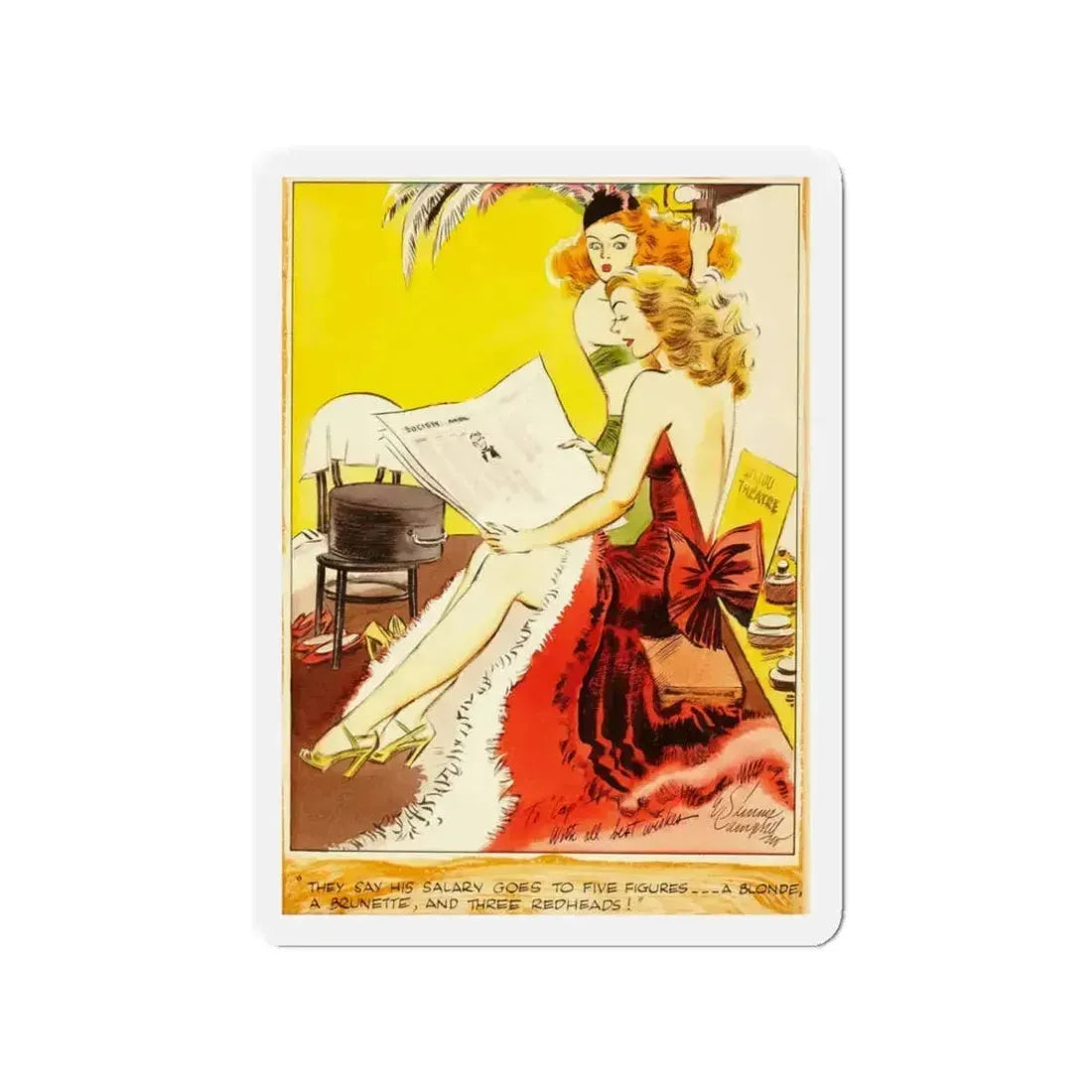 Cuties Hand Colored Daily Comic Strip, 1949 (Magazine Illustration) Refrigerator Magnet 3 Inch - The Sticker Space