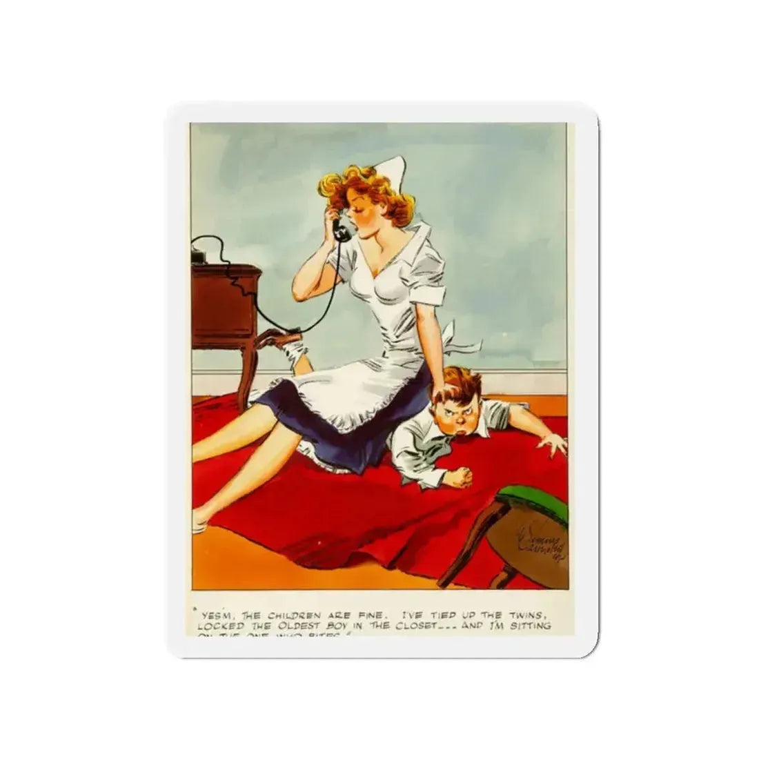 Cuties Hand Colored Daily Comic Strip, 1952 (1) (Magazine Illustration) Refrigerator Magnet 2 Inch - The Sticker Space