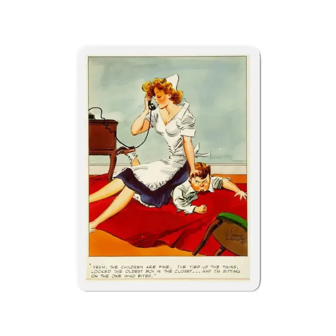 Cuties Hand Colored Daily Comic Strip, 1952 (1) (Magazine Illustration) Refrigerator Magnet 3 Inch - The Sticker Space