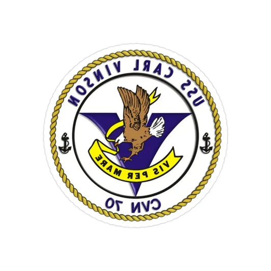 CVN 70 USS Carl Vinson 1982 (U.S. Navy) REVERSE PRINT Transparent Die-Cut STICKER 2 Inch Die-Cut Transparent - The Sticker Space