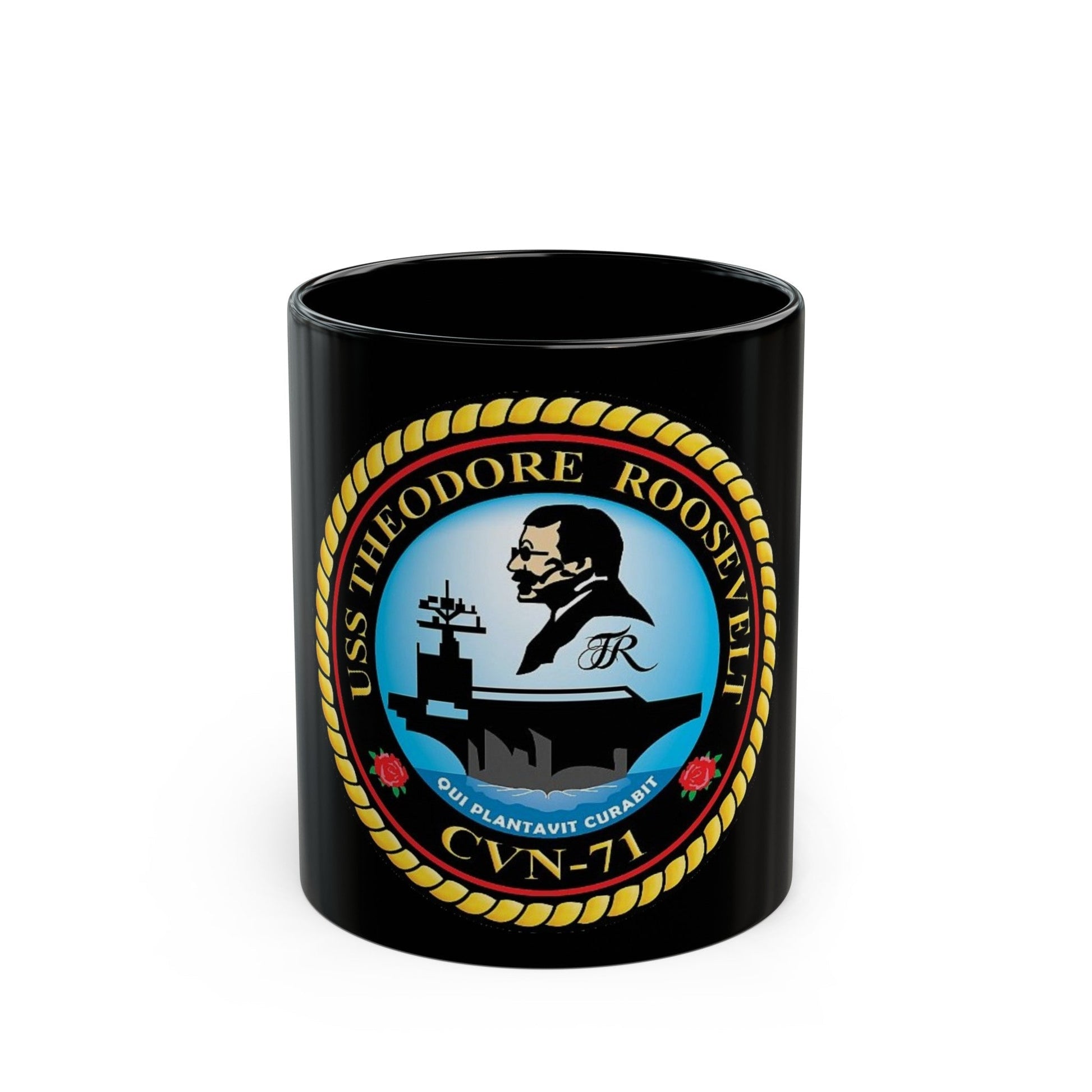 CVN 71 USS Theodore Roosevelt 1986 (U.S. Navy) Black Coffee Mug-11oz-The Sticker Space