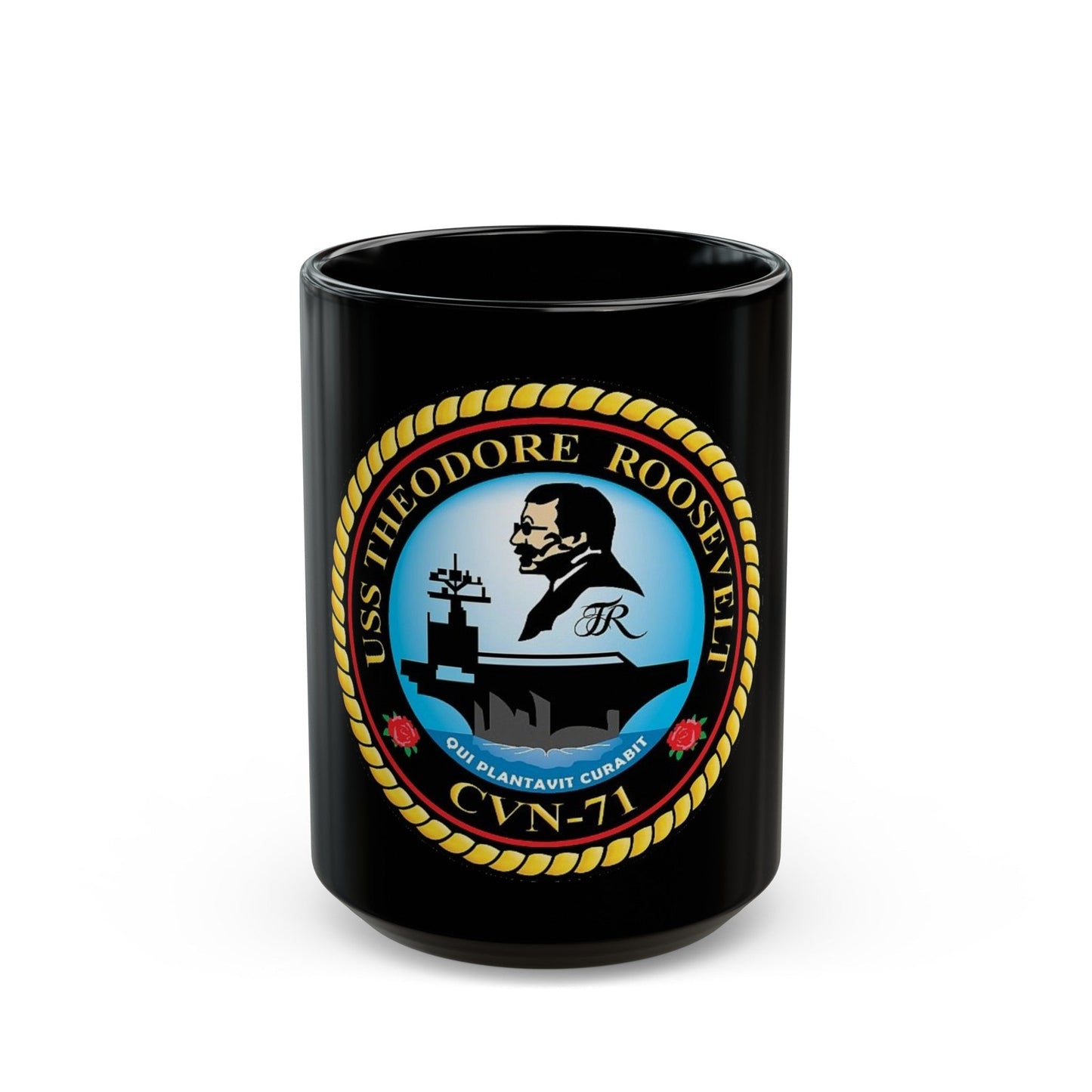 CVN 71 USS Theodore Roosevelt 1986 (U.S. Navy) Black Coffee Mug-15oz-The Sticker Space