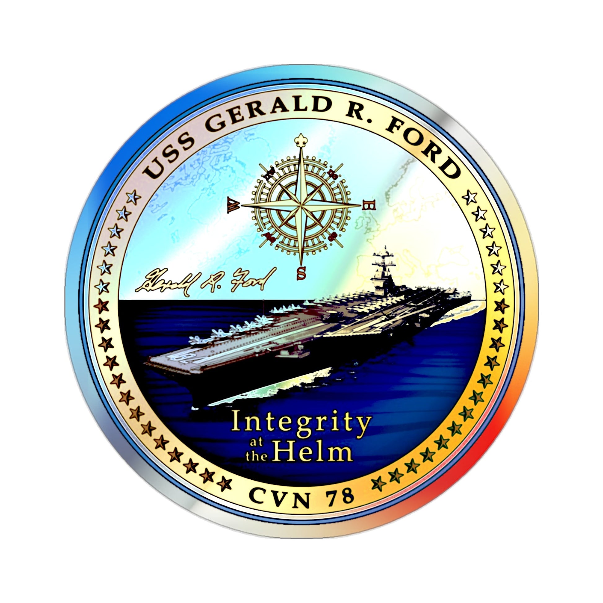CVN 78 USS Gerald R Ford 2017 (U.S. Navy) Holographic STICKER Die-Cut Vinyl Decal-2 Inch-The Sticker Space