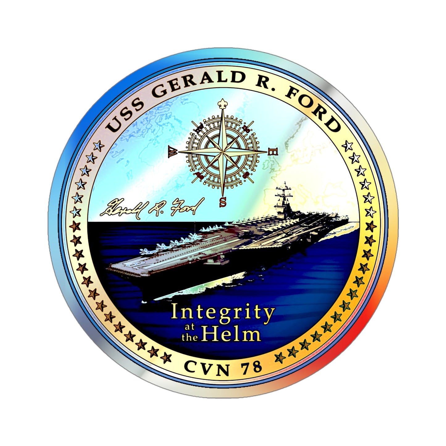 CVN 78 USS Gerald R Ford 2017 (U.S. Navy) Holographic STICKER Die-Cut Vinyl Decal-4 Inch-The Sticker Space
