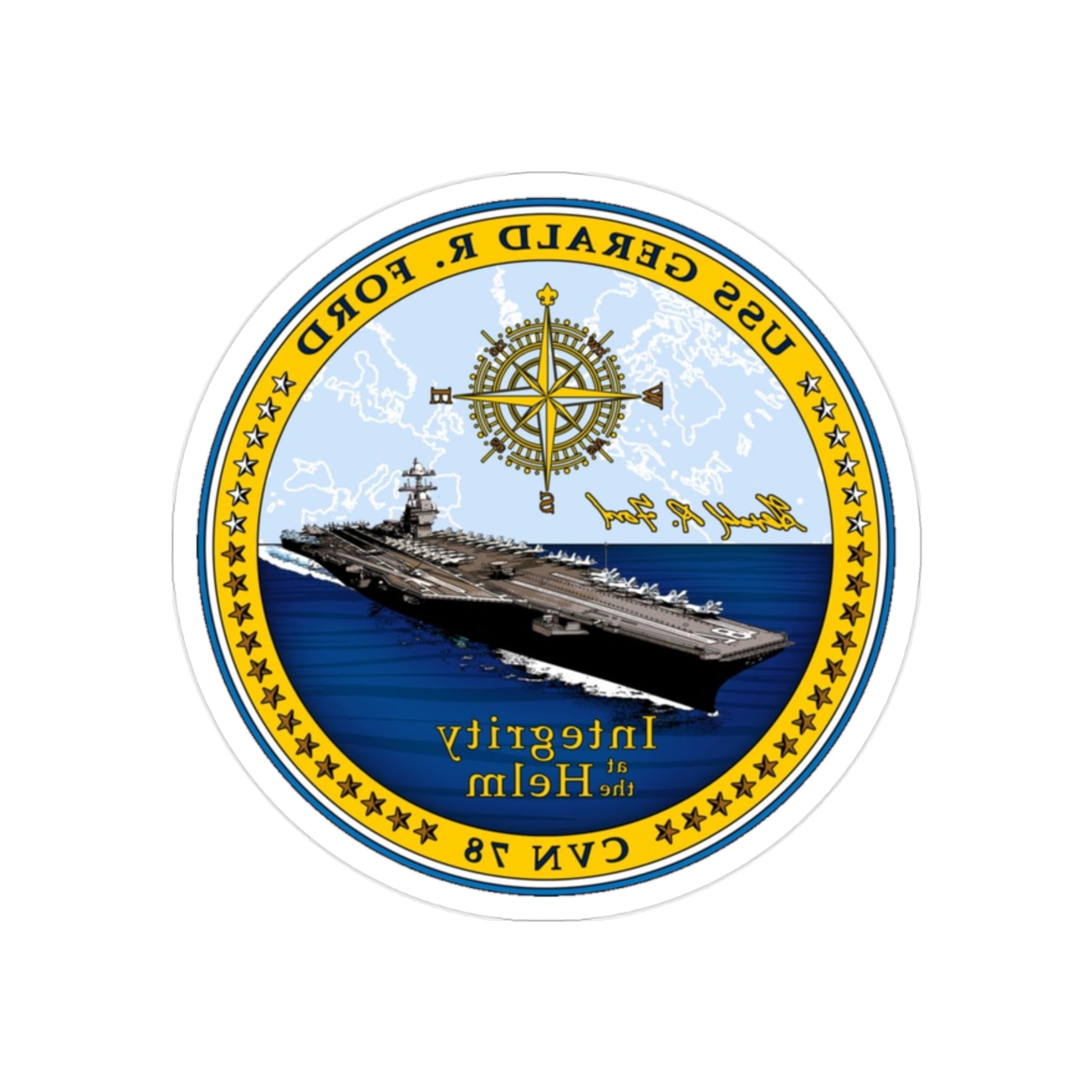 CVN 78 USS Gerald R Ford 2017 (U.S. Navy) REVERSE PRINT Transparent STICKER-2" × 2"-The Sticker Space