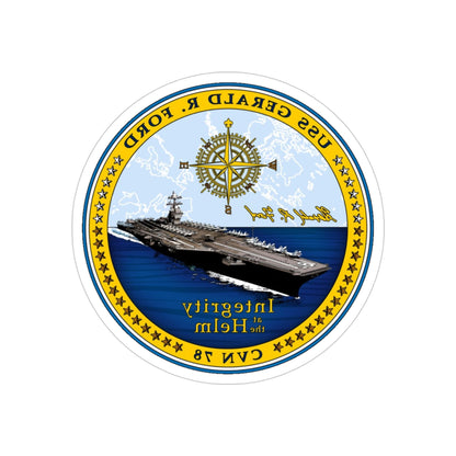 CVN 78 USS Gerald R Ford 2017 (U.S. Navy) REVERSE PRINT Transparent STICKER-4" × 4"-The Sticker Space