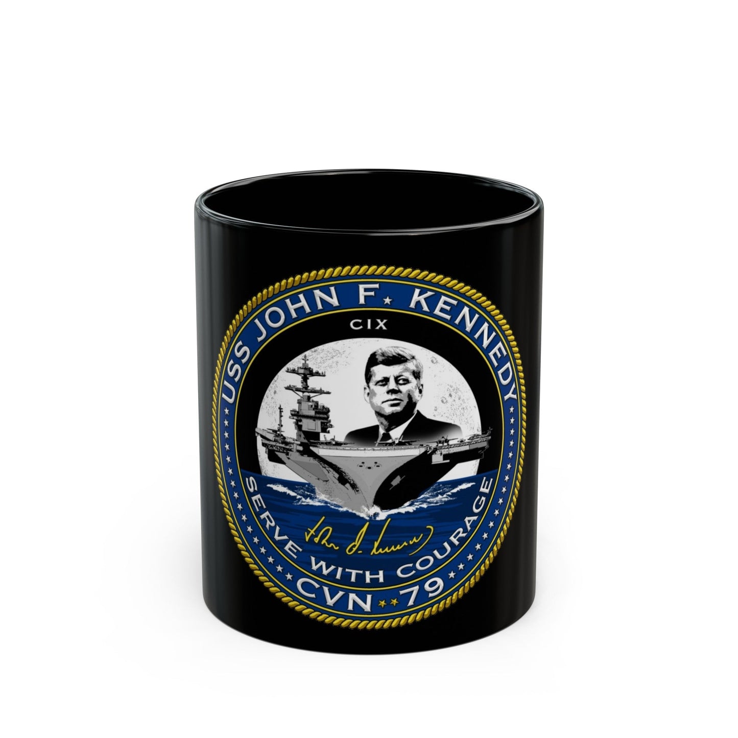 CVN 79 USS John F Kennedy (U.S. Navy) Black Coffee Mug-11oz-The Sticker Space