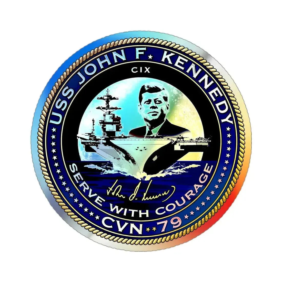 CVN 79 USS John F Kennedy (U.S. Navy) Holographic STICKER Die-Cut Vinyl Decal 3 Inch Holographic - The Sticker Space