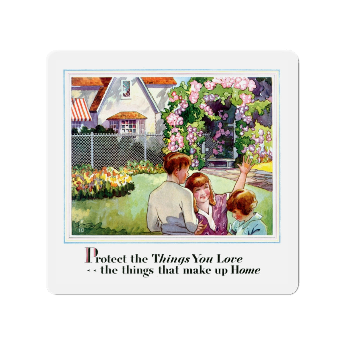 Cyclone Fence ad, 1929 (Magazine Illustration) Refrigerator Magnet-3" x 3"-The Sticker Space