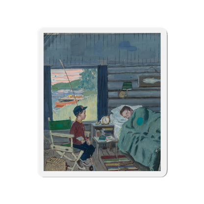 Dad the Fish Are Biting, Saturday Evening Post cover study, August 25, 1962 (Magazine Illustration) Refrigerator Magnet-2" x 2"-The Sticker Space