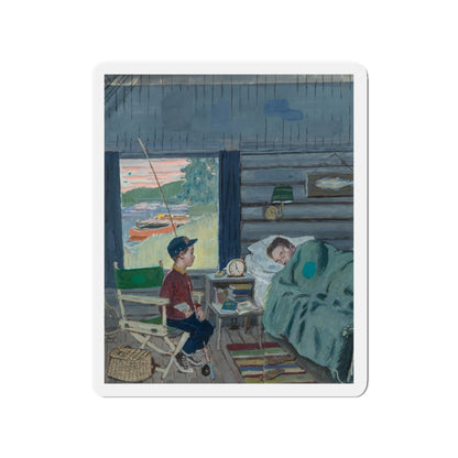 Dad the Fish Are Biting, Saturday Evening Post cover study, August 25, 1962 (Magazine Illustration) Refrigerator Magnet-3" x 3"-The Sticker Space