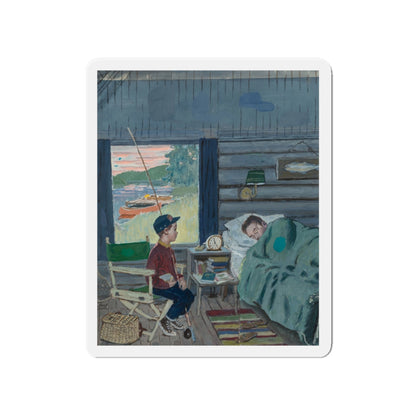 Dad the Fish Are Biting, Saturday Evening Post cover study, August 25, 1962 (Magazine Illustration) Refrigerator Magnet-4" x 4"-The Sticker Space