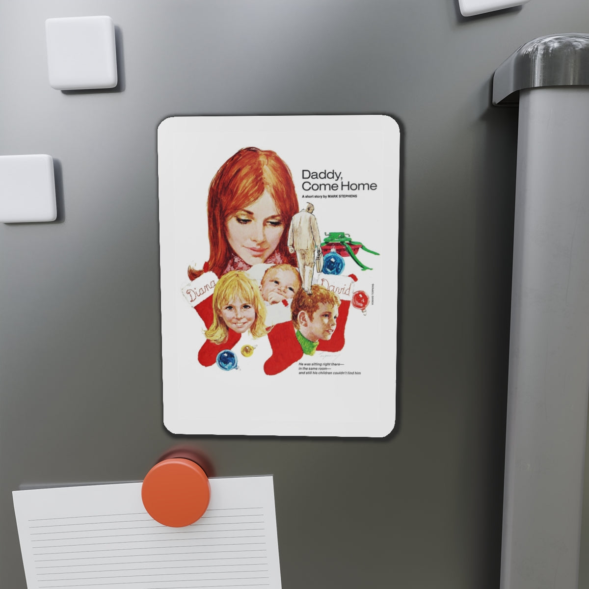 Daddy, Come Home, Woman's Day, December 1972 (Magazine Illustration) Refrigerator Magnet-The Sticker Space