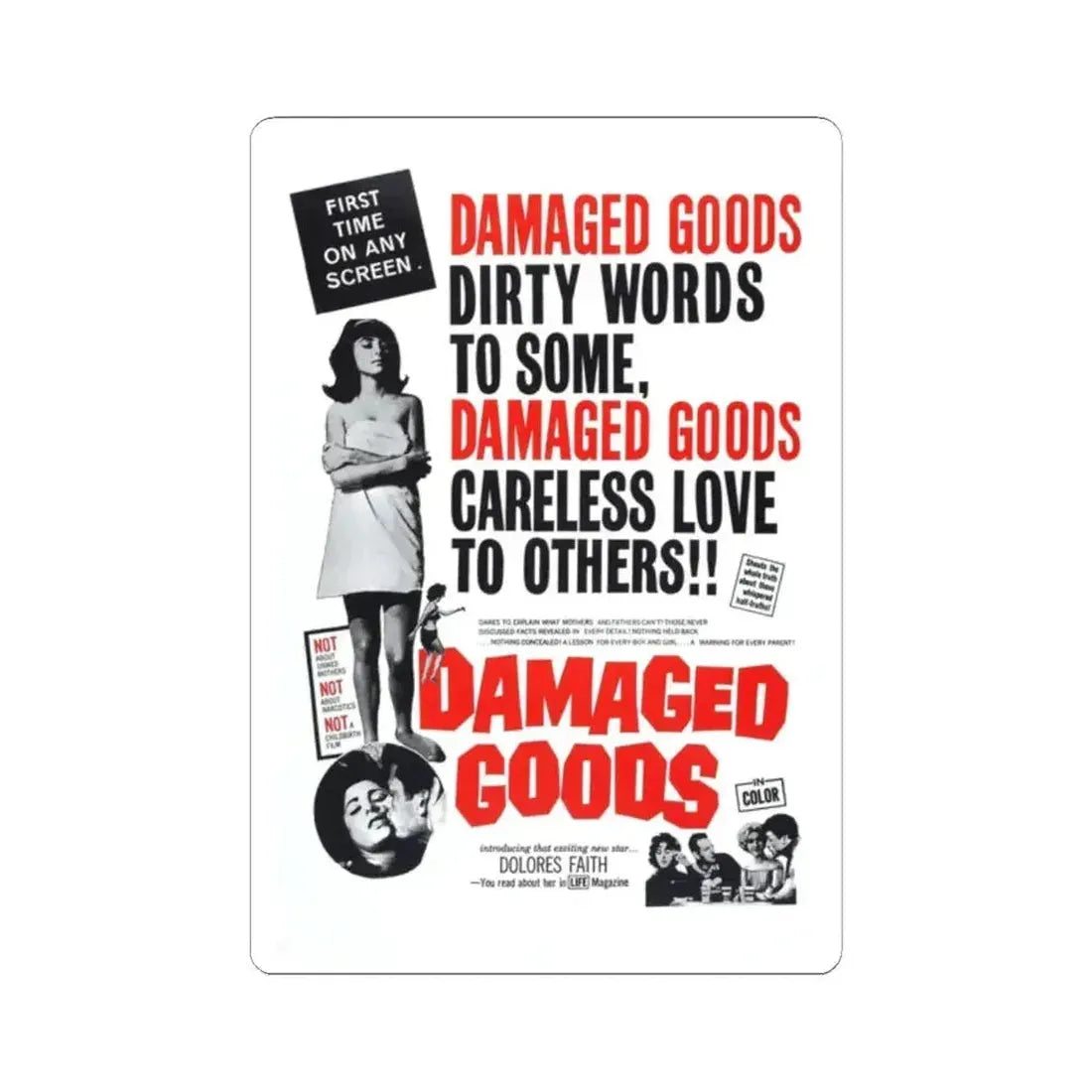 DAMAGED GOODS 1961 Movie Poster - STICKER Vinyl Kiss-Cut Decal 2 Inch White - The Sticker Space