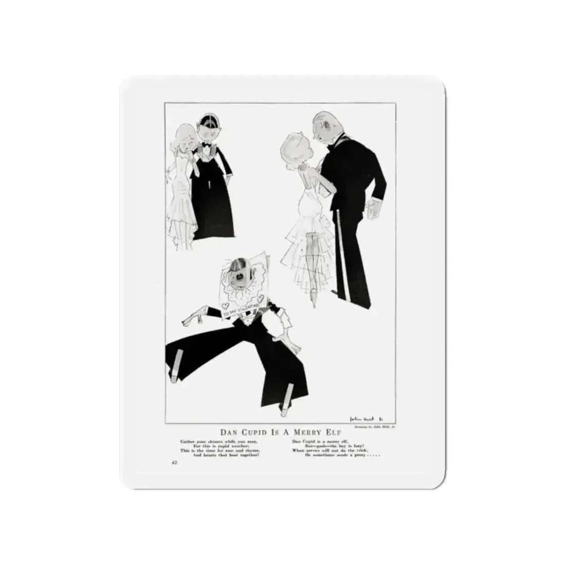 Dan Cupid Is A Merry Elf, Smart Set Magazine, February 1930 (Magazine Illustration) Refrigerator Magnet 2 Inch - The Sticker Space
