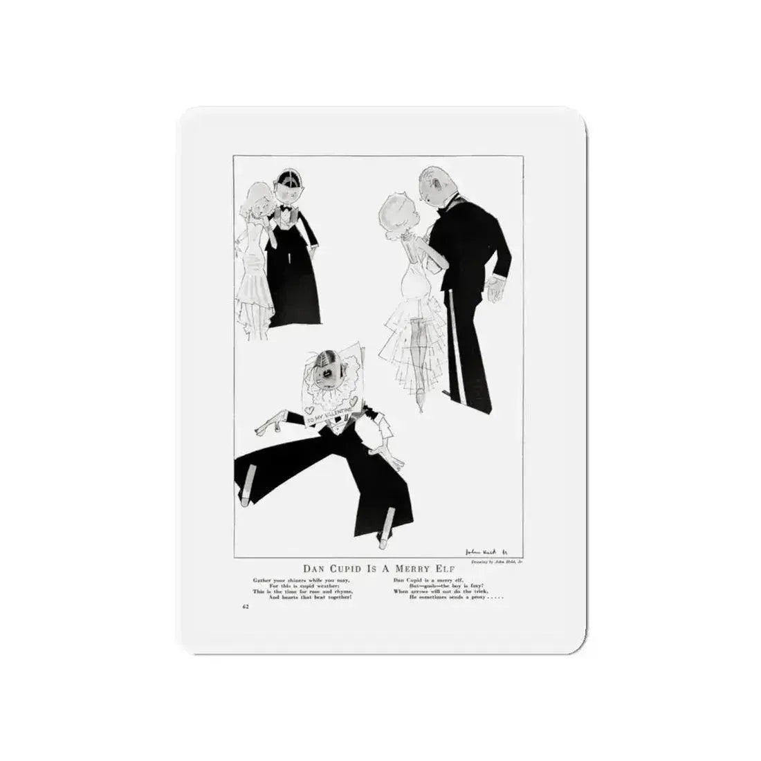 Dan Cupid Is A Merry Elf, Smart Set Magazine, February 1930 (Magazine Illustration) Refrigerator Magnet 4 Inch - The Sticker Space