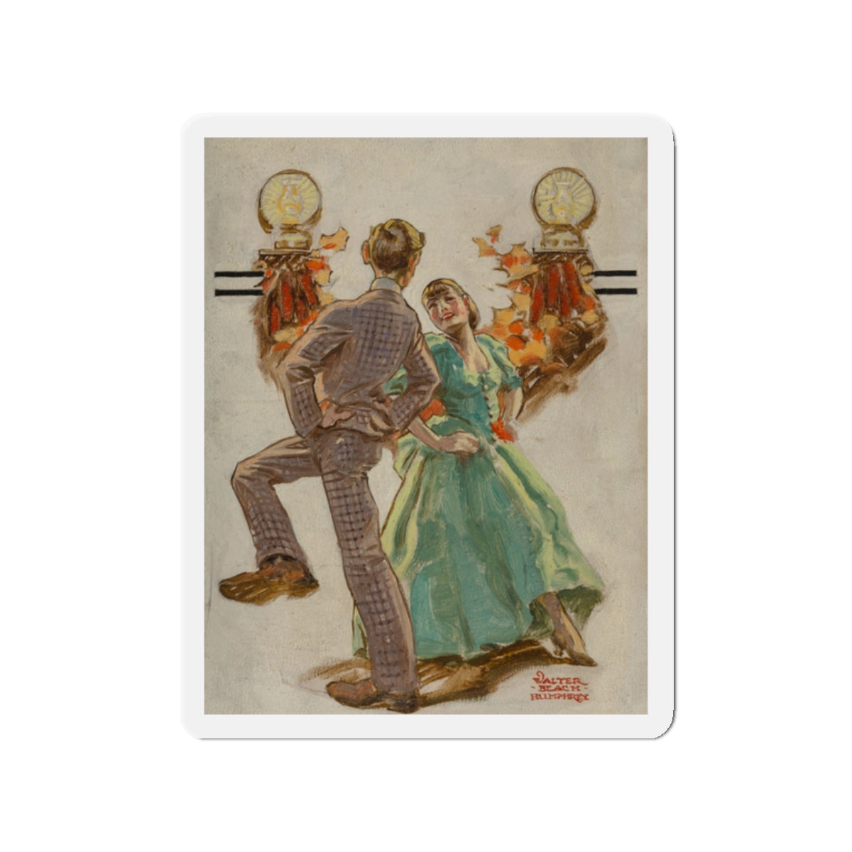 Dancing, The Saturday Evening Post cover study (Magazine Illustration) Refrigerator Magnet-2" x 2"-The Sticker Space