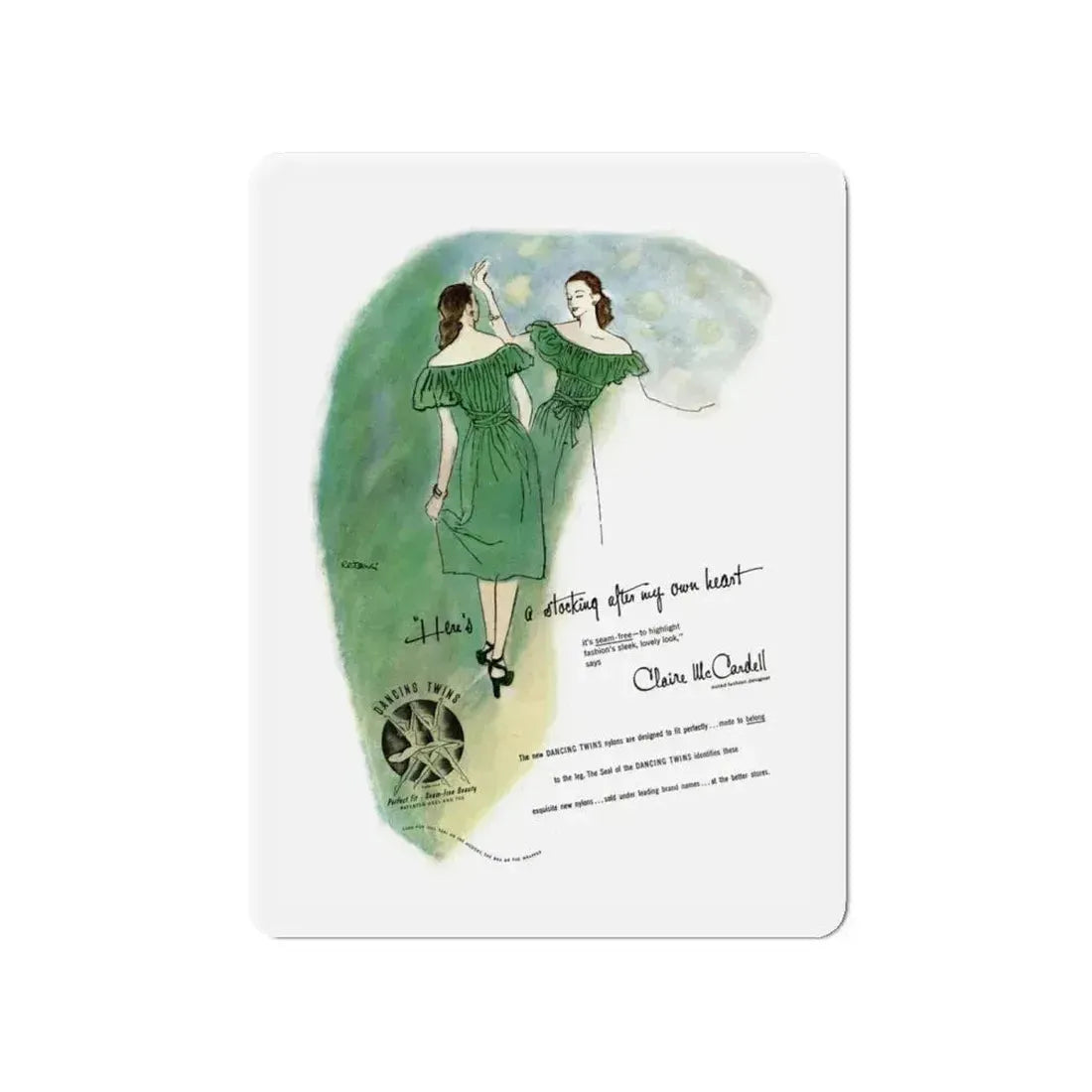 Dancing Twins advt, Cosmopolitan, May 1947 (Magazine Illustration) Refrigerator Magnet 4 Inch - The Sticker Space